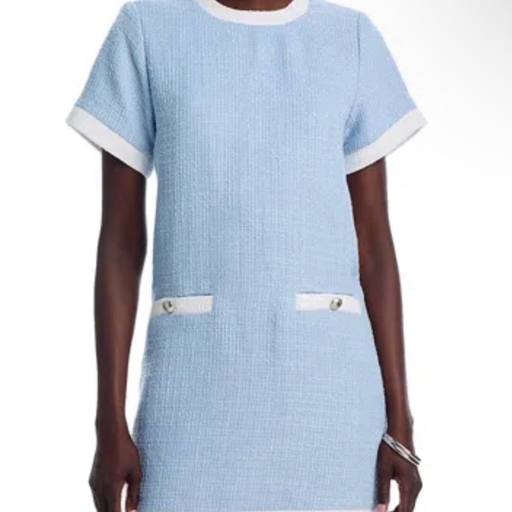 Aqua Light Blue and White Tweed Mini Dress